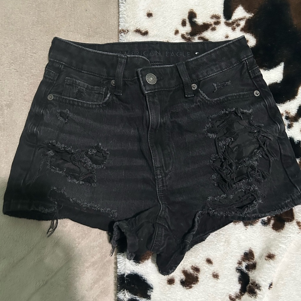 American Eagle Outfitters Black Distressed Women Shorts